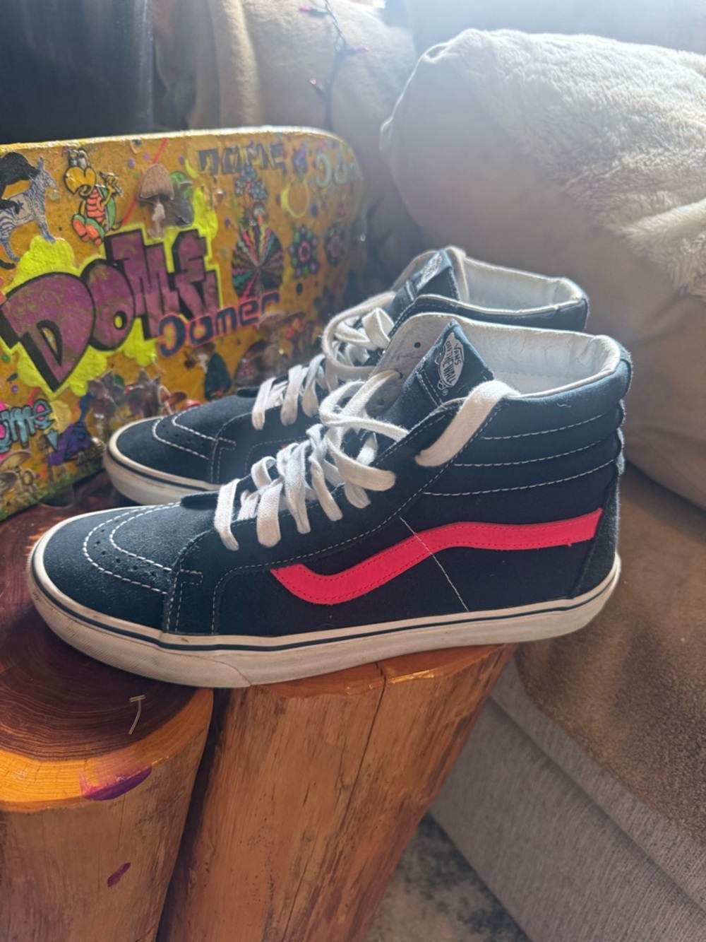 Vans Kids Sk8-High Navy Sneakers with Pink Side Stripe Mens size 11!